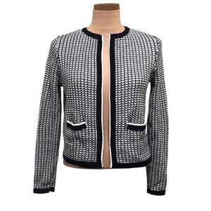 Boden Cardigan Sweater Size 4 Black White Knit Cotton